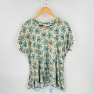 LOGO Lori Goldstein Floral Lace Trim Top Size XL Blue Boho Shabby Artsy Soft